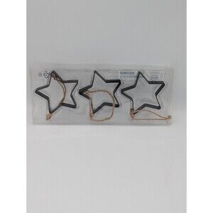 IKEA Black Metal Star Ornaments Hanging Decoration 3 Pack Industrial Modern Jute